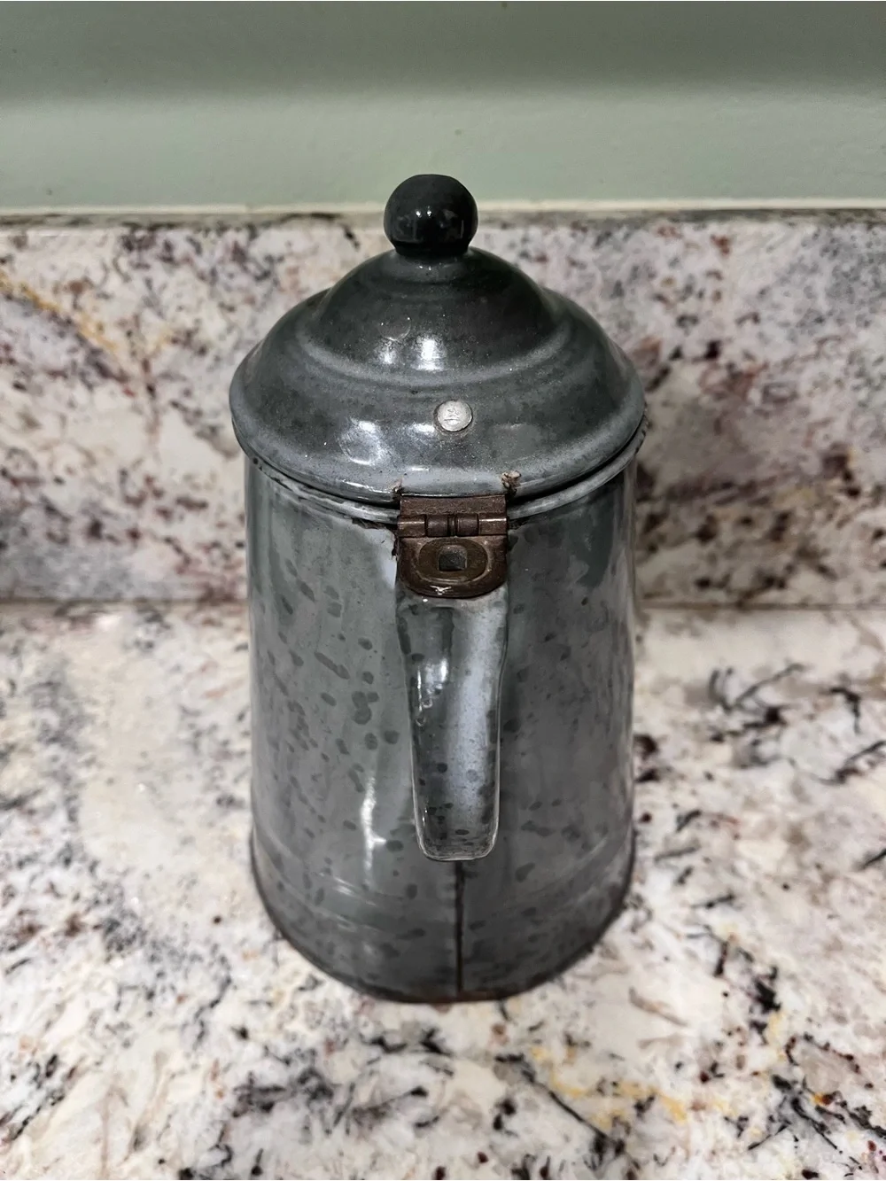 Gray Speckled Enamel Coffee Pot - Vintage-Style Kitchen Pitcher